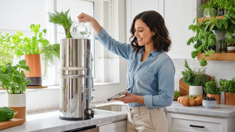 Une femme qui remplli son berkey