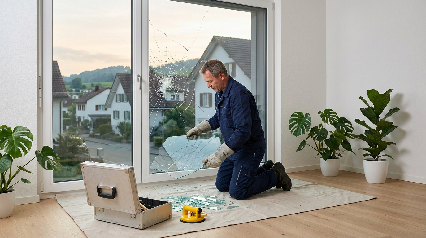 Vitrier professionnel intervenant sur un double vitrage casse dans un logement suisse