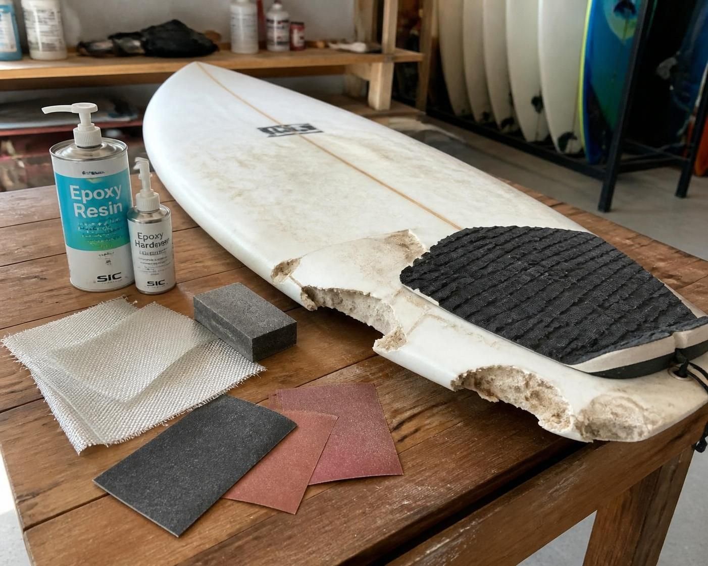 comment réparer efficacement votre planche de surf après un ding, une fissure ou un crash grâce à notre mode d'emploi détaillé et facile à suivre.