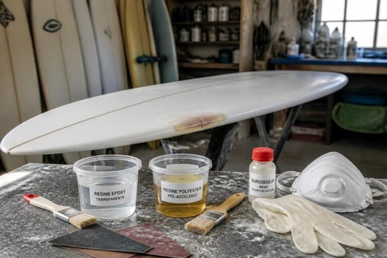 Résine pour planche de surf : époxy ou polyester, comment réparer soi-même