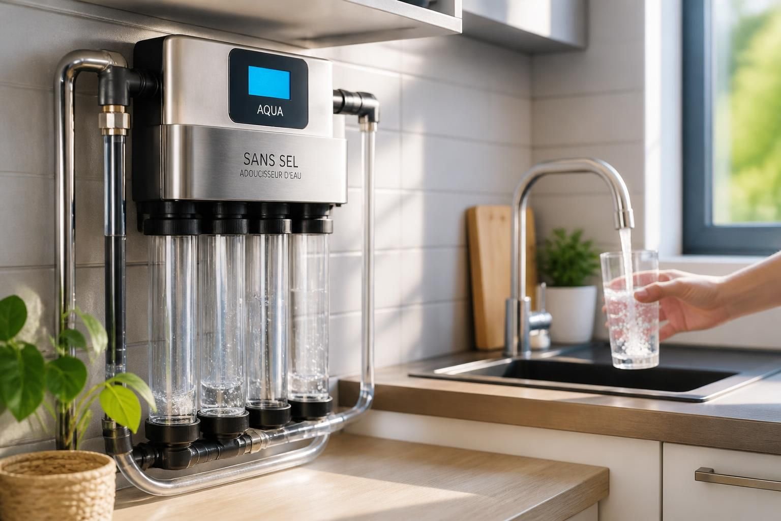 découvrez l'efficacité des adoucisseurs d'eau sans sel : fonctionnement, avantages et limites pour adoucir l'eau sans produits chimiques.