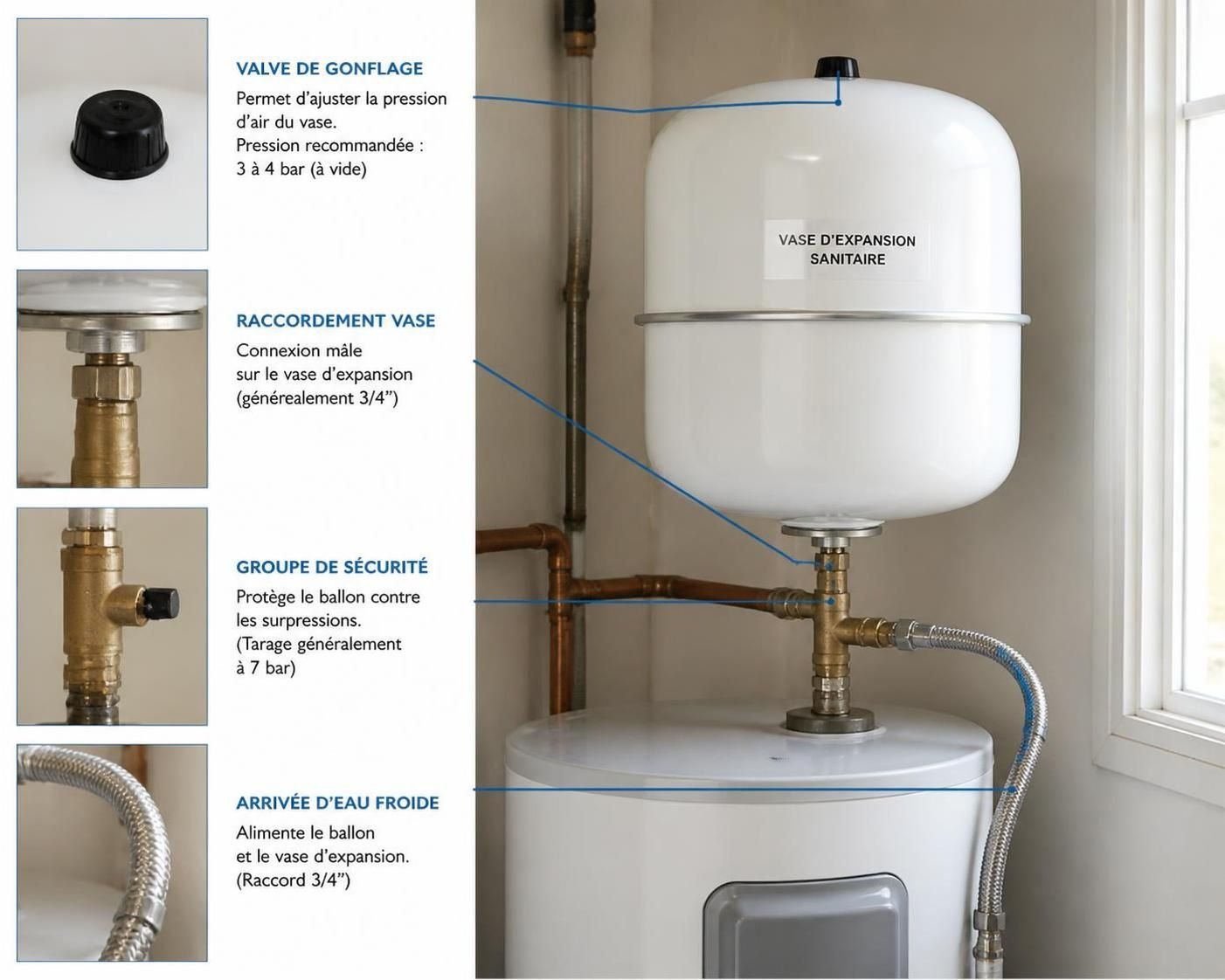 le rôle essentiel du vase d'expansion sanitaire, comment bien le gonfler et reconnaître les signes d'usure pour assurer le bon fonctionnement de votre installation.