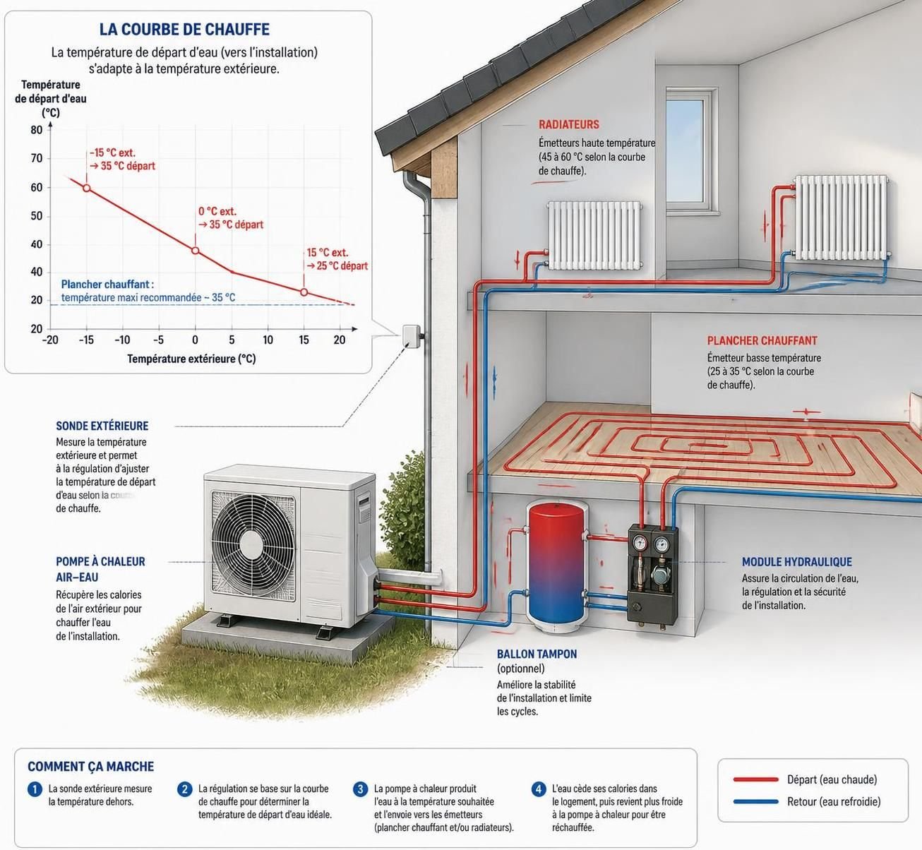 comment comprendre et régler la courbe de chauffe d'une pompe à chaleur grâce à notre guide complet sur la loi d'eau, pour optimiser votre confort et votre consommation d'énergie.